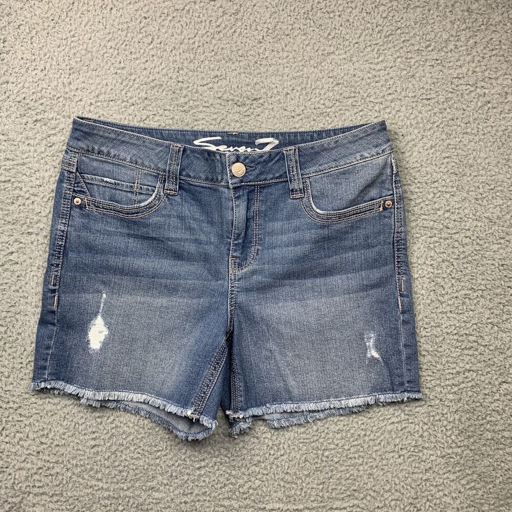 Seven 7 Shorts Womens 12 Blue Distressed Cut Off Denim Casual